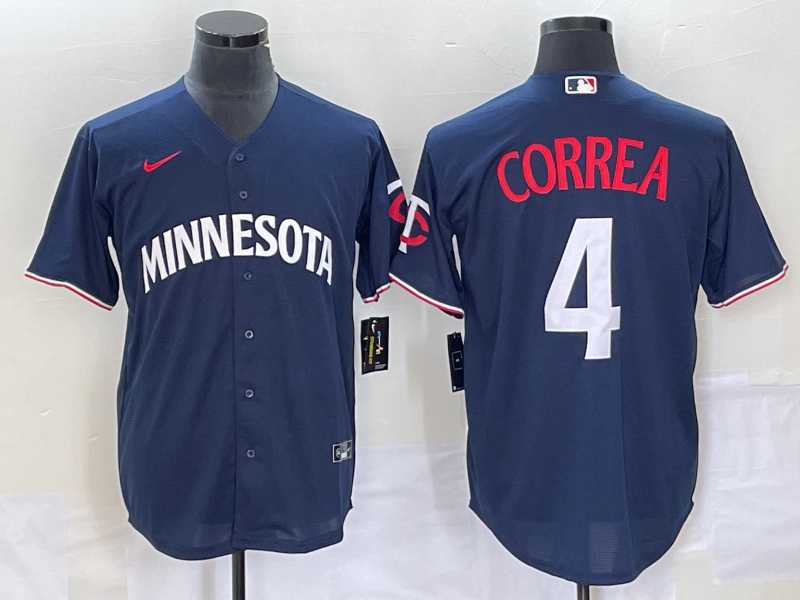 Mens Minnesota Twins #4 Carlos Correa 2023 Navy Blue Cool Base Stitched Jersey->minnesota twins->MLB Jersey